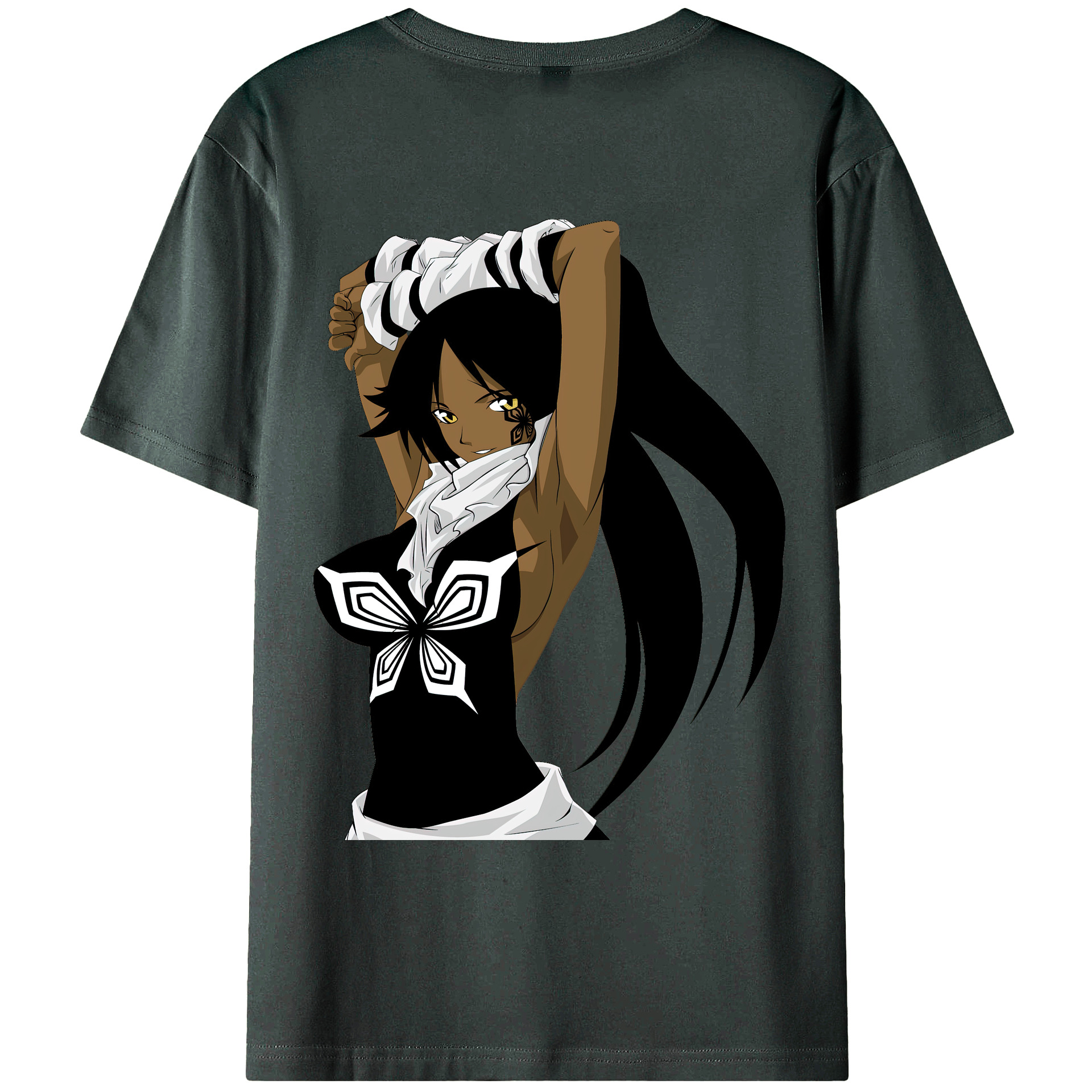 （画像用） ブリーチ 四楓院 夜一（しほういん よるいち） BLEACH Shihouin Yoruichi 綿100％ メンズ半袖Tシャツ（バックプリント） 通気性